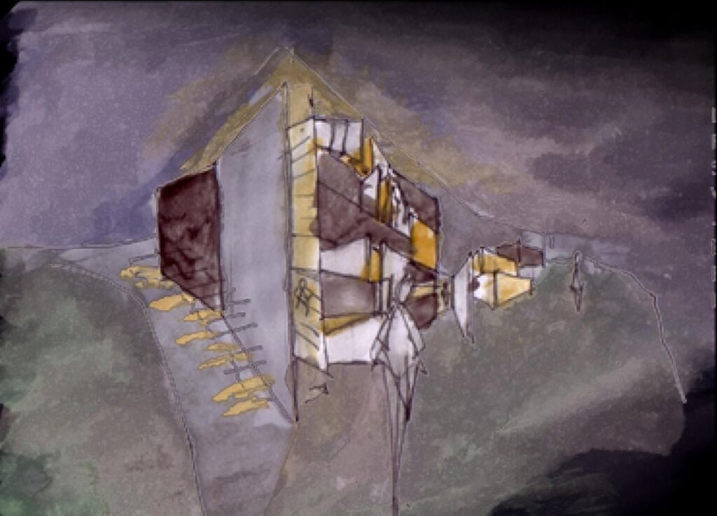 Casa para un mago en Razo, A Coruña · perspectiva nocturna