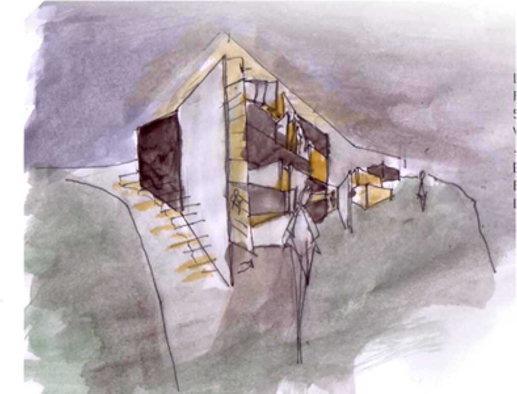 Casa para un mago · perspectiva sobre la ladera abierta al mar