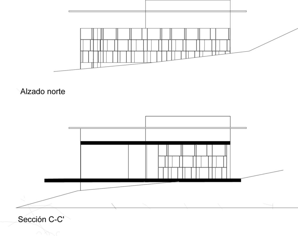 Casa para un mago · alzado norte y seccion C-C