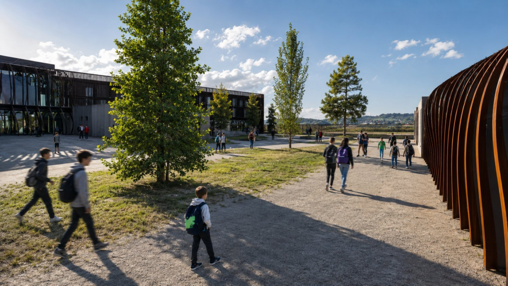 Escuela Lošbates — panorámica desde zona deportiva